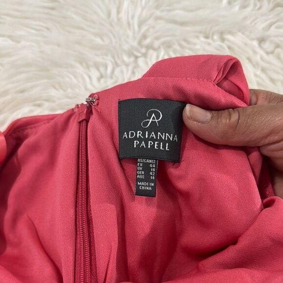 ADRIANNA PAPELL Elegant One-Shoulder Coral Evening Gown Size 12 NWT - Picture 9 of 10